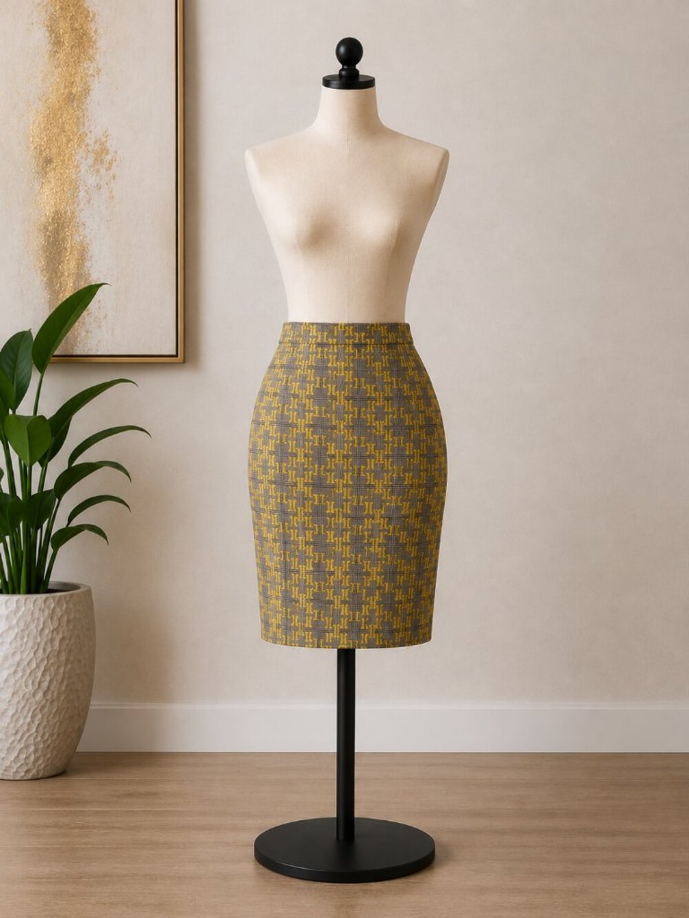 Kasper Yellow and Gray Women's Skirt And Top Only